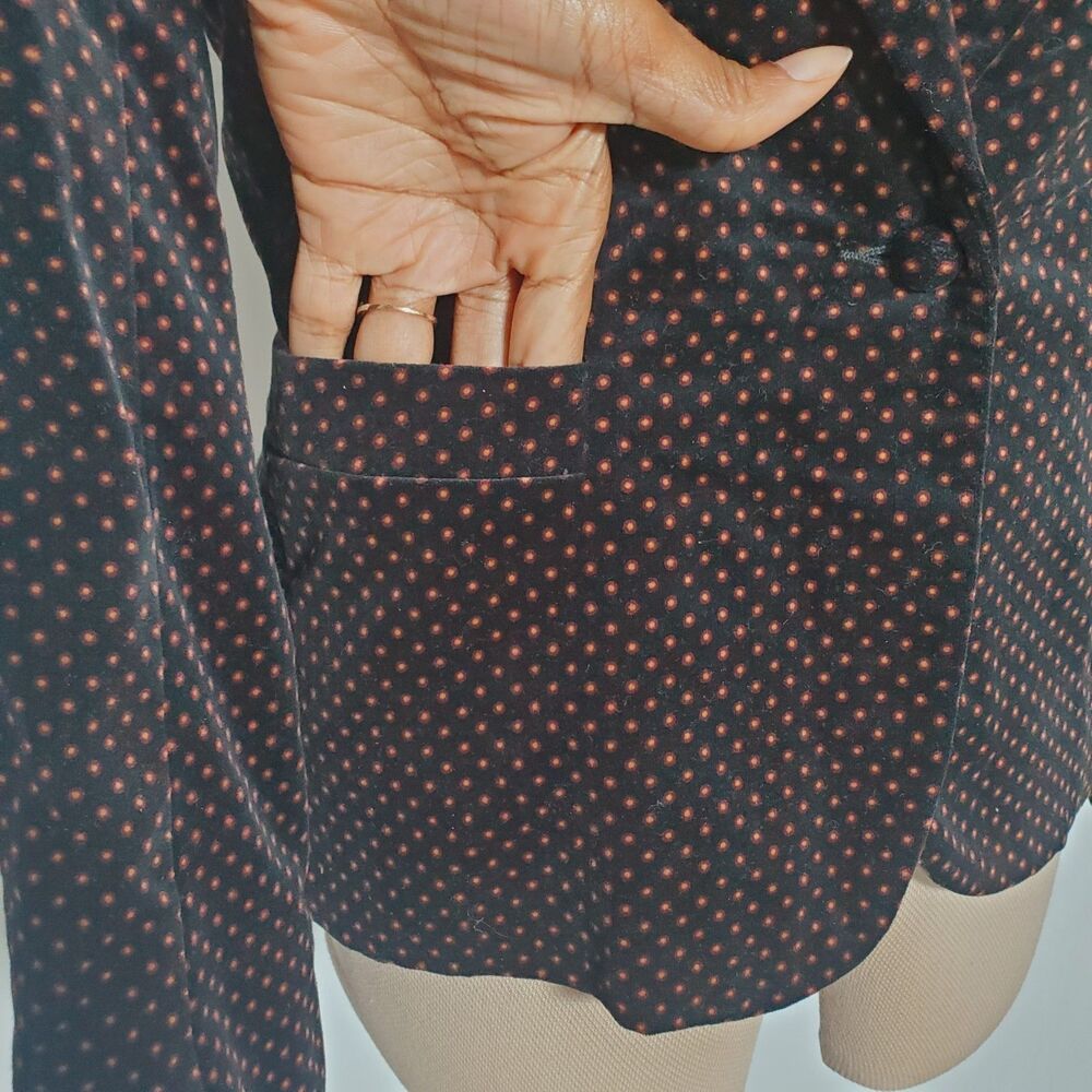Vintage Chaus Women’s Blazer Size 8 Black Orange Polka Dot Cotton Velvet Pockets - Picture 5 of 11